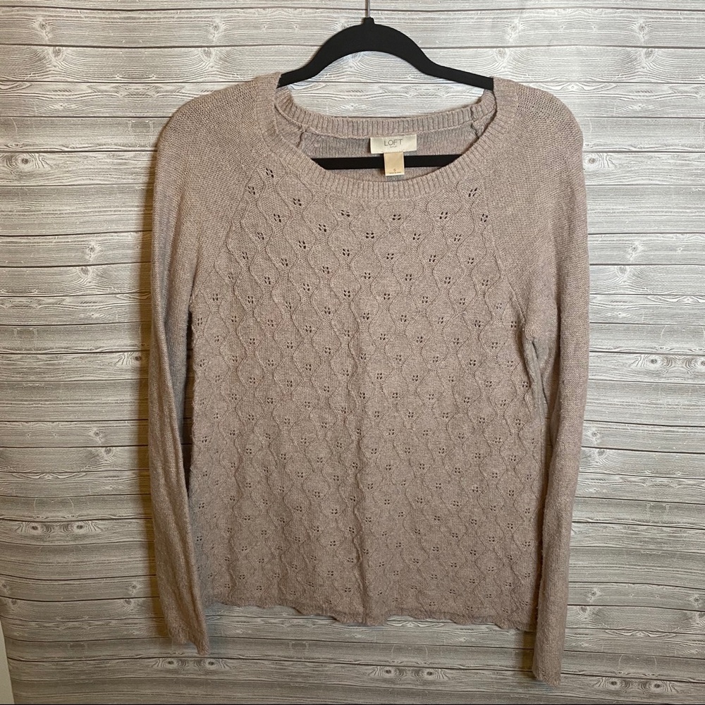 🐝 Loft Eyelet Tan Sweater with Scallop Detailing